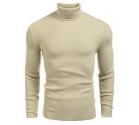 COOFANDY Suéter de Punto con Cuello Alto para Hombre Suéter Informal de Manga Larga y Delgado para Hombre B-Caqui S