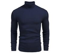 COOFANDY Suéter de Punto con Cuello Alto para Hombre Suéter Informal de Manga Larga y Delgado para Hombre B-Azul Real S