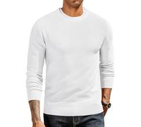 COOFANDY Suéter Hombre Cuello Redondo de Punto Jersey Básico Informal Jerséis Otoño Invierno Acanalado Pulóver Manga Larga Slim Fit Sweater Top Blanco L