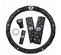 coofig Accesorios Coche Interior Bling Rhinestones Funda Volante Coche con 2pcs Almohadilla para Cinturón,Tapa de la Palanca de Cambios,Cubierta Freno Mano,Adhesivo para el Botón de Arranque