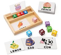Coogam Bloques de Color Juegos de ortografía, Juguete de Madera con Letras a Juego con Palabras, Tarjetas Flash, Alfabeto ABC, Aprendizaje Educativo, Rompecabezas Montessori, Regalo para niños