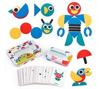 Coogam De Madera Modelo Bloques - Tangram Shape Puzzle Set Juego de apilamiento Madera Animal Rompecabezas Preescolar Montessori Brain Teaser Regalo Stem (60 Tarjetas de Patrones)