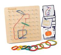 Coogam Geoboard de Madera con Tarjetas de Actividad y Bandas de Goma - 8x8 Geometría Geoboard Montessori Rompecabezas de Formas Inspire la Imaginación y Creatividad de Los Niños