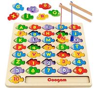 Coogam Juego de pesca con números magnéticos del alfabeto, números de letras ABC de madera, rompecabezas a juego de colores, juguete educativo Montessori de motor fino para niños preescolares de 3, 4,
