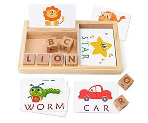 Coogam Juegos de ortografía, Juego de Letras de Madera con Tarjetas de Vocabulario, alfabetos ABC Aprendizaje Educativo Montessori Regalo para niños 3 4 5 años