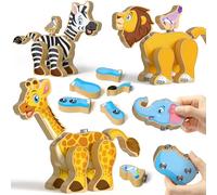 Coogam Juguete de construcción a presión de madera juntos, desmontar constructores de construcción, bloques de construcción de animales, STEM motor fino aprendizaje juguete regalo para niños de 3 4 5