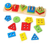 Coogam, Juguetes de clasificación y apilamiento de Madera, Bloques de reconocimiento de Color de Formas, apilador de Rompecabezas a Juego, Rompecabezas de Bloques educativos tempranos Montessori