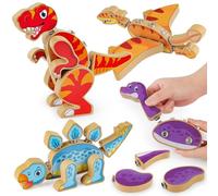 Coogam Juguetes de construcción de dinosaurio a presión, juego de dinosaurio de madera desmontable, STEM Montessori, juguete educativo de habilidades motoras finas, regalo para niños de 3, 4, 5 años