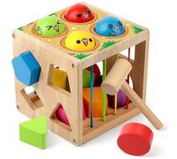Coogam Juguetes de madera Montessori para niños, clasificación de formas, cubo de peso, juego de golpear al topo, juego de motricidad fina para bebés de 1, 2, 3, 18 meses, regalo para bebés varones y