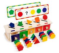 Coogam Montessori Toys - Caja de clasificación de formas de color de madera, juego geométrico, bloques a juego, juguete educativo de aprendizaje temprano, regalo para bebés de 3, 4, 5 años