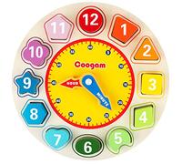 Coogam Reloj de Aprendizaje Wood Shapes - Tiempo de enseñanza Bloques de números Apilador Clasificador Montessori Puzzle Aprendizaje temprano Juguete Educativo Regalo