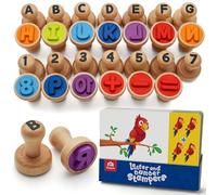 Coogam Tarjetas de Selección de Alfabeto de madera y Sello Digital, Sello de Alfabeto ABC y Aprendizaje de Matemáticas Sello Digital Arte y Artesanía, Juguetes Montessori Educativos Regalos 3-4-5 Años