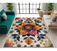 Cooiiye Alfombra Salón, 140x200cm,Alfombra Lavable para Dormitorio, Alfombrilla para Suelo, Alfombra Grande para Sala de Estar, Dormitorio, Sala de Juegos,Mandala de Flores Naranja