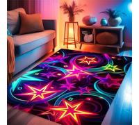 Cooiiye Alfombra Salón, 80x120cm,Alfombra Lavable para Dormitorio, Alfombrilla para Suelo, Alfombra Grande para Sala de Estar, Dormitorio, Sala de Juegos,Estrellas de neón