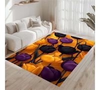 Cooiiye Alfombra Salón Tulipán Amarillo Púrpura Negro 50x160 cm,Alfombra de Habitación Lavable Moderna,Antideslizantes Alfombras Tapete Quarto Pelo Corto para Salón,Comedor,Cocina,Pasillo