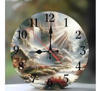 Cooiiye Reloj de Pared Silencioso 25 cm Sin Tic-TAC,Casa del Sol con Cascada Reloj Decorativo Moderno de Cuarzo para Salón Cocina Dormitorio Oficina, Diseño Artístico Redondo a Pilas