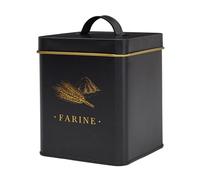 Cook Concept Bote Metal "Farine" Bistrot Negro Mate Con Ilustraciones Doradas 11,5x11,5x16 Cm