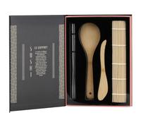 Cook Concept Caja-Libro 4 Piezas Para Sushi con Esterilla, Cuchara, Cuchillo de Bambú y Palillos de Acero Inoxidable