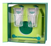 Cook Concept - Caja-Libro Mojito 10 Piezas Dolce Vita con Vasos de Vidrio, Accesorios de Acero Inoxidable, Silicona y PU, Incluye Pajitas Reutilizables, Apto Lavavajillas