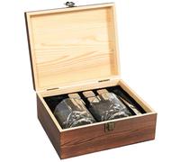 Cook Concept Caja Madera 10 Piezas para Whisky con 4 Vasos de Cristal, Pinzas y Cubitos Enfriadores Acero Inoxidable, Medidas 22x18,5x9 cm