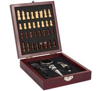 Cook Concept Juego de 4 Piezas para Vino y Ajedrez en Caja de Madera con Tablero, Piezas de Zinc y Acero, Sacacorchos y Tapones