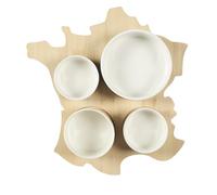 COOK CONCEPT - KA0658 Tabla de Aperitivos Madera Mapa de Francia con 4 Cuencos de Porcelana, Idea de Regalo para Gastrónomos, 28 cm, Beige, Verde, Blanco, Negro