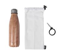 COOK CONCEPT - KA4655 - Set Botella Isotérmica INOX Efecto Madera con Mosquetón y Bolsa Beige y Marrón - Dimensiones 26 x 8,5 x 18 cm - Capacidad 500 ml - Color Efecto Madera