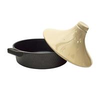 COOK CONCEPT - KC25801, Tajine Redondo de Aluminio Fundido Antiadherente, Compatible con Inducción, Diseñado para Cocción Lenta, Plato de Cocina Práctico, 28 cm, Negro/Beige