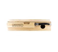 COOK CONCEPT - KD3158 Cava para Salchichón con Cuchillo de Madera e Inoxidable, Decoración de Mesa Bistró, Práctica y Fácil de Mantener, Dimensiones H10,5 x L7,5 x P32,5 cm, Beige y Gris