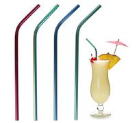 COOK CONCEPT - KV7296 Pajitas de Acero Inoxidable Coloreadas Reutilizables, Pack de 4 con Cepillo de Limpieza, Prácticas para Fiestas, Tamaño Único, Fucsia, Verde, Azul Iridiscente
