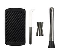 COOK CONCEPT - KV7337, Set para Mojito con 4 Accesorios de Acero Inoxidable - Molde para Hielo, Dosificador, Cuchillo, Mazo - Ideal para Cócteles - 11 x 20,5 x 3,4 cm, Plata/Negro/Blanco