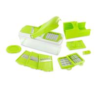 COOK CONCEPT Mandolina Multifunción 5 en 1 7 Accesorios Verde y Blanco | Acero y PP, mandolina 5 en 1, cortar laminar rallar prensar, 7 accesorios, recipiente recolector, verde y blanco