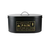 COOK CONCEPT - Caja de Pan de Metal Negro Mate con Ilustraciones Doradas - Diseñada para Almacenar Pan y Bollería - Gran Capacidad - Dimensiones 34,5 x 20 x 18 cm