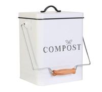 Cook Concept Papelera de compostaje de Metal, 5 l | Acero inoxidable, cubo de compostaje, 5,2 litros, 21x18,5x39 cm, residuos de cocina, blanco y negro