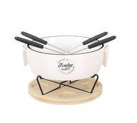 COOK CONCEPT Set de Fondue Calientaplatos 4 Pinchos Cerámica y Bambú | Cerámica y bambú, calientaplatos de vela, 4 pinchos, momentos de convivencia, exterior sin electricidad, blanco negro