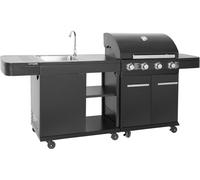 Cook in Garden Cocina exterior modular de gas de 4 fuegos con fregadero aparador