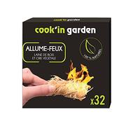 Cook’in Garden - Encendedor de Fuego, Caja con 32 Cubos de Lana de Madera FSC® 100%, sin Olor, Encendido fácil para Barbacoa, brasero, Estufa o Chimenea, Uso Exterior