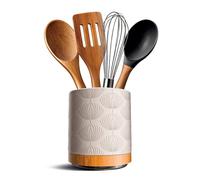 COOK WITH COLOR Soporte giratorio para utensilios de cerámica, acabado mate texturizado, base de madera giratoria de 360°, sin BPA