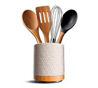 COOK WITH COLOR Soporte giratorio para utensilios de cerámica, acabado mate texturizado, base de madera giratoria de 360°, sin BPA