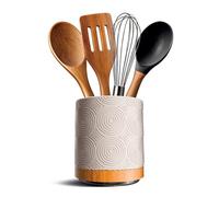 COOK WITH COLOR Soporte giratorio para utensilios de cerámica, acabado mate texturizado, base de madera giratoria de 360°, sin BPA