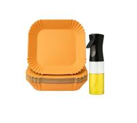 CookChic - Kit Papel para Freidora de Aire Cuadrados 100 Unidades 20 cm + SPRAY Aceite Pulverizador 320 ml | Antiadherente,Resistente | Compatible con Cecotec y Cosori 4-7L| Incluye Ebook de Recetas