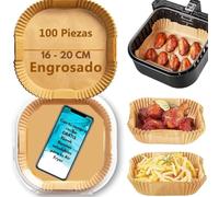 CookChic - Papel Cuadrado para Freidora Aire Premium 16 cm - 100 Piezas + eBook de Recetas | Molde Air Fryer | Compatible con Air Fryer Cecotec y Cosori 4-7L | Papel Air Fryer | Resistente al Aceite