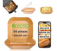 CookChic Papel para Freidora de Aire Premium Cuadrado 20 cm 50 Piezas Compatible con Freidora Cecotec y Cosori 4-7L