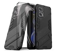 COOKD Funda para Xiaomi Poco X4 GT y 2 Piezas Cristal Templado, PC + TPU Silicona Tough Armor Protección Carcasa, Robusta Antigolpes Estuche con Soporte Vertical y Horizontal, Negro