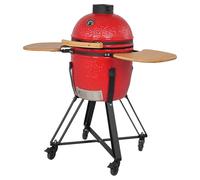 COOKFIRE - Barbacoa carbon Kamado Ø 45 cm - BBQ Grill Japonesa - Barbacoa con Termómetro y Asas de Bamboo - Barbacoa carbon portátil - Barbacoa cerámica Kamado - Mini Parrilla de Carbón (Rojo)