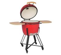 COOKFIRE - Barbacoa carbon Kamado Ø 60 cm - BBQ Grill Japonesa - Barbacoa con Termómetro y Asas de Bamboo - Barbacoa carbon portátil - Barbacoa cerámica Kamado - Mini Parrilla de Carbón (Rojo)