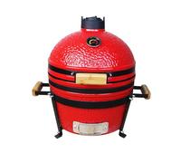 COOKFIRE - Barbacoa Kamado de Carbón Ø 40 cm - Grill Japonesa Con Termómetro y Asas de Bamboo - Portátil y Cerámica - Mini Parrilla (Rojo)