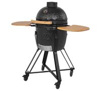 COOKFIRE - BBQ Kamado de Carbón Ø 45 cm - Barbacoa Japonesa Con Termómetro y Asas de Bamboo - Mini Parrilla Cerámica Portátil Negro