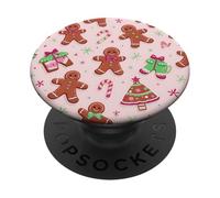 Cookie Gingerbread Man House Christmas Tree Pink Candy Canes PopSockets PopGrip Adhesivo
