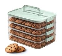 Cookie Holder Container - 29.5×21×19cm | 4 Layer Food Fresh Keeping Box With Handle, Cookie Storage Box | For Home Farmhouse Kitchen Dining Room Picnic Camping Dumplings Biscuits Cheese Snack